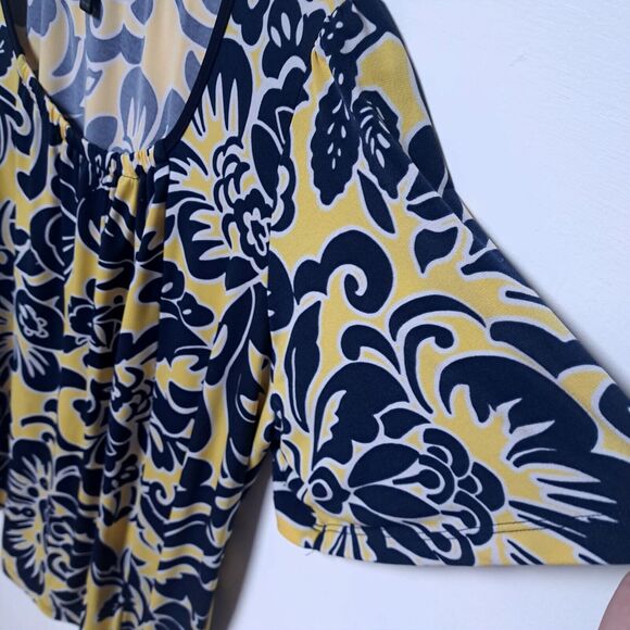 INC International Concepts Women’s 2X Yellow Navy Square Neck Pleated Floral - Picture 2 of 7